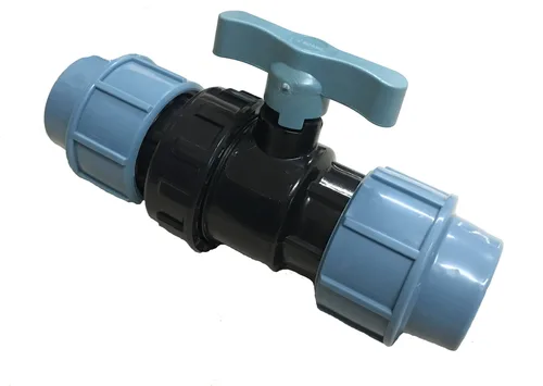 Blue-handled poly ball valve for irrigation lines